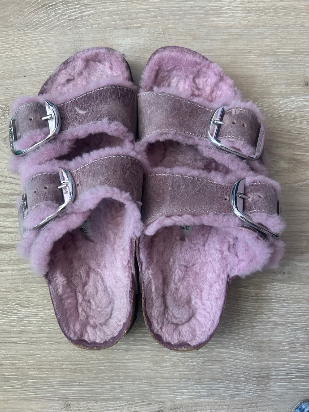 Birkenstock Pink Shearling Arizona Sandals